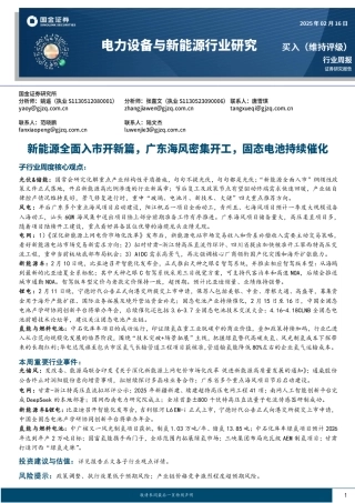 国金证券：电力设备与新能源行业研究：新能源全面入市开新篇，广东海风密集开工，固态电池持续催化