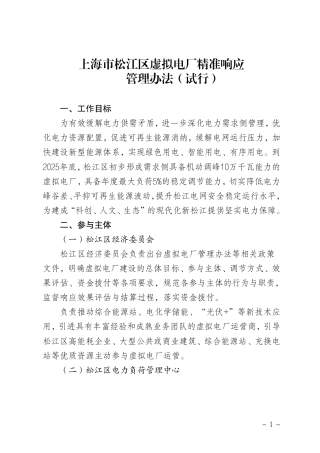 上海市松江区虚拟电厂精准响应管理办法（试行）