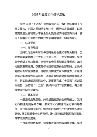 国家能源局2025年能源工作指导意见