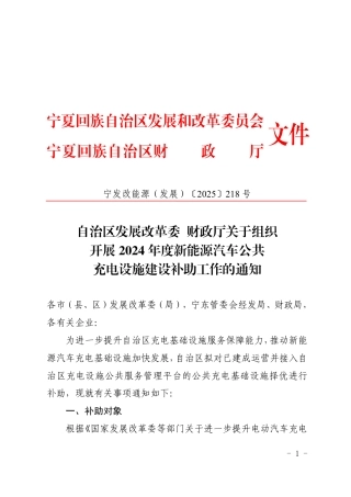 宁夏关于组织开展2024年度新能源汽车公共充电设施建设补助工作的通知