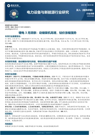 国金证券：锂电3月洞察：动储装机高增，钴价涨幅强势