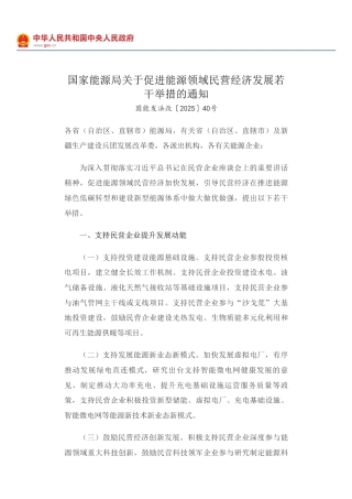 国家能源局关于促进能源领域民营经济发展若干举措的通知