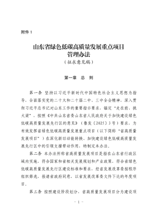 山东省绿色低碳高质量发展重点项目管理办法（征求意见稿）