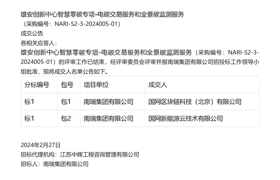 【中标】碳服务-雄安创新中心智慧零碳专项-电碳交易服务和全景碳监测服务国网区块链科技（北京）有限公司.pdf_第1页