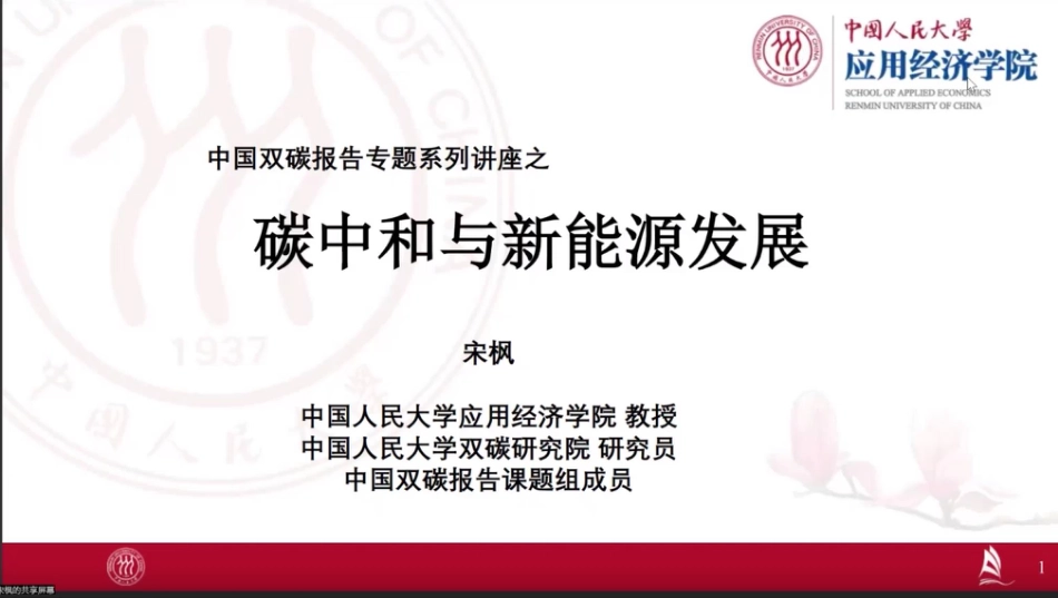 碳中和目标与可再生能源发展--人民大学 宋枫教授_第1页