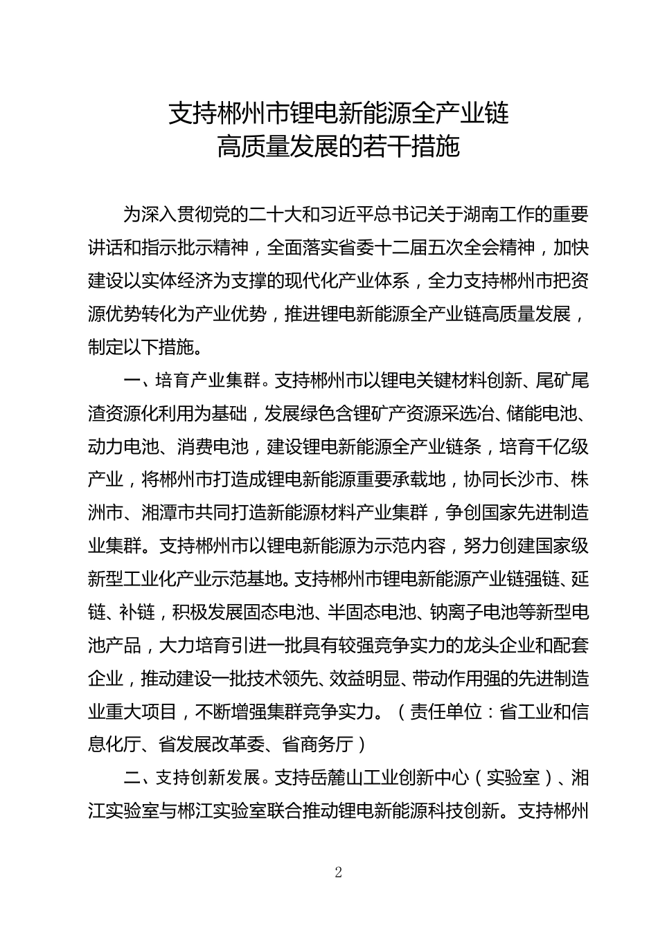 【政策】关于印发《支持郴州市锂电新能源全产业链高质量发展的若干措施》的通知_第2页