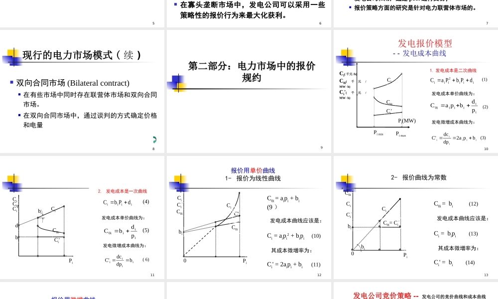 电力市场中发电厂商的竞价策略
