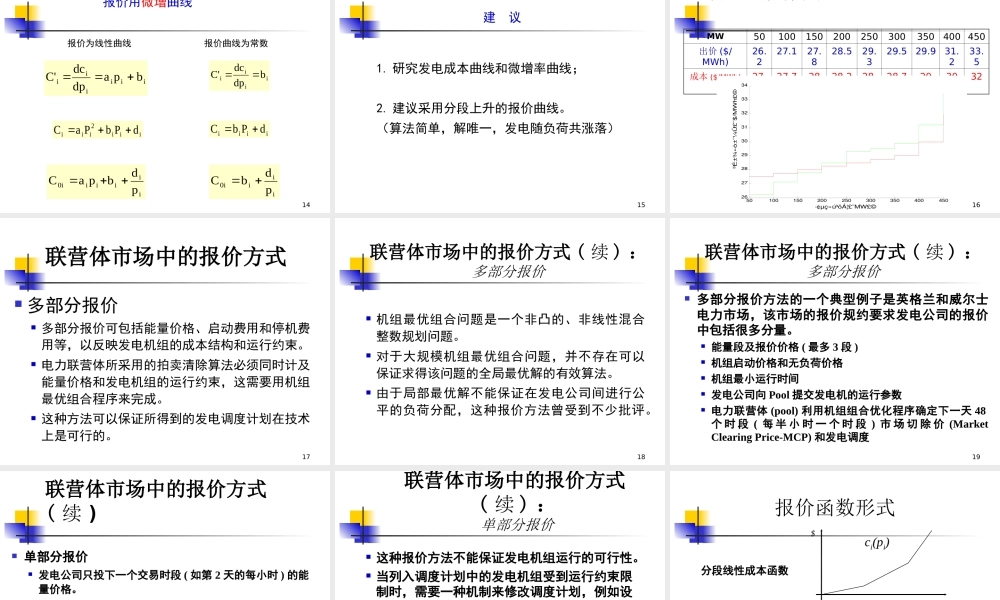 电力市场中发电厂商的竞价策略
