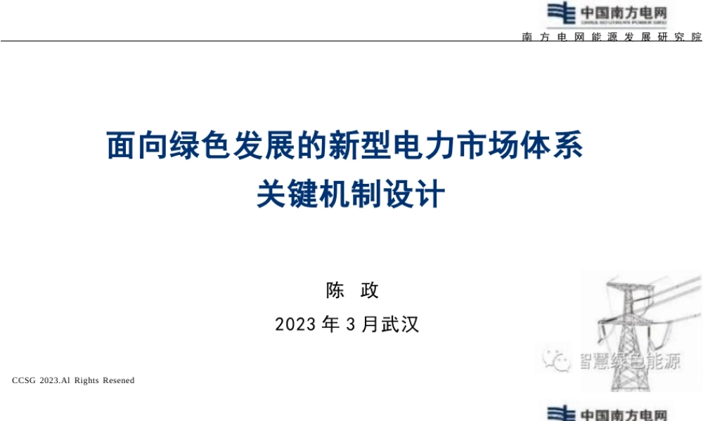 面向绿色发展的新型电力市场体系关键机制设计——南方电网 陈政