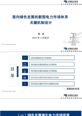 面向绿色发展的新型电力市场体系关键机制设计——南方电网 陈政