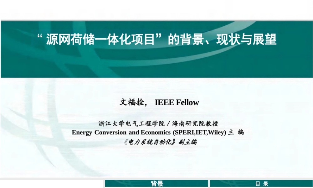 【专家PPT】文福拴：“源网荷储一体化项目”的背景、现状与展望