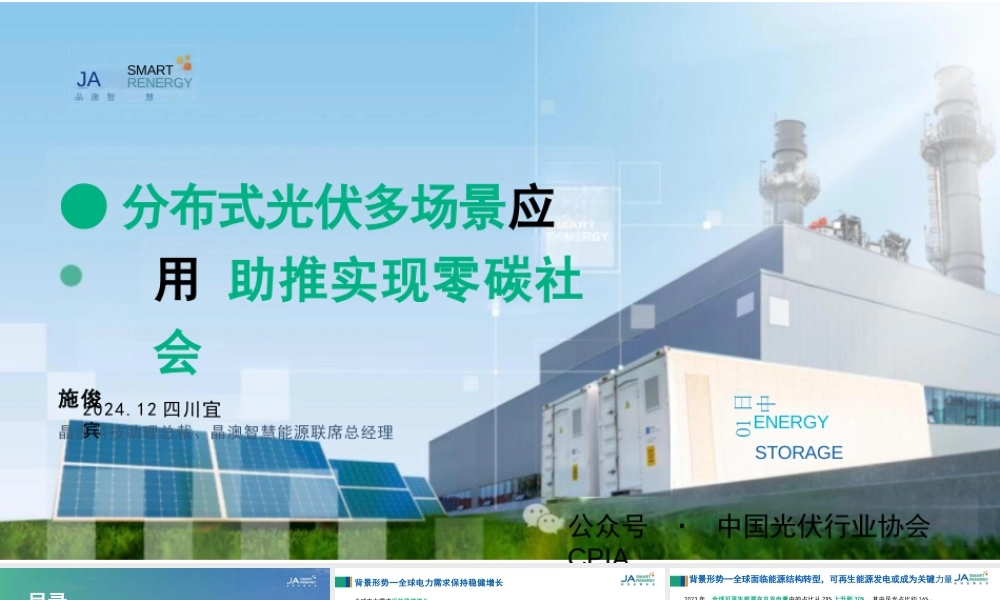 分布式光伏多场景应用：助推实现零碳社会——施俊