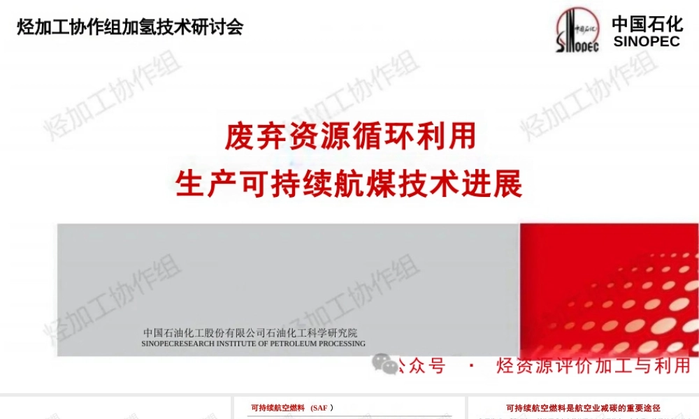 废弃资源循环利用生产可持续航煤技术进展