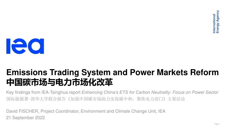中国碳市场与电力市场化改革---IEA_第1页