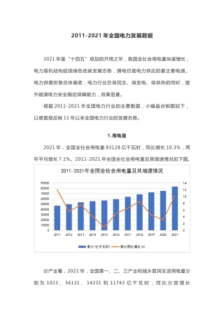 2011-2021年全国电力发展数据