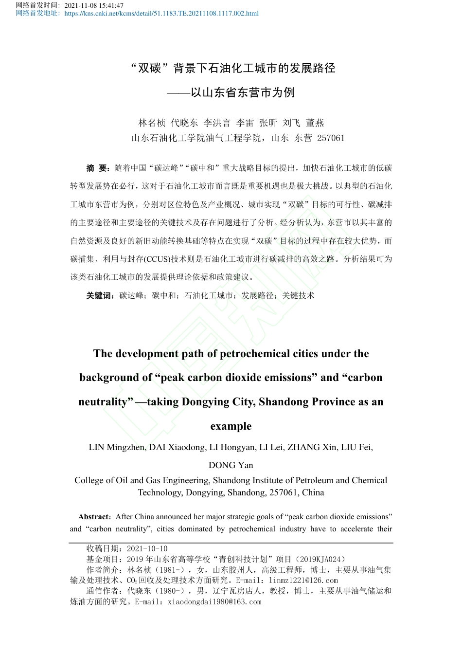 “双碳”背景下石油化工城市的发展路径——以山东省东营市为例_第2页