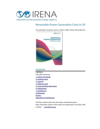 数据丨2021年可再生能源发电成本-IRENA