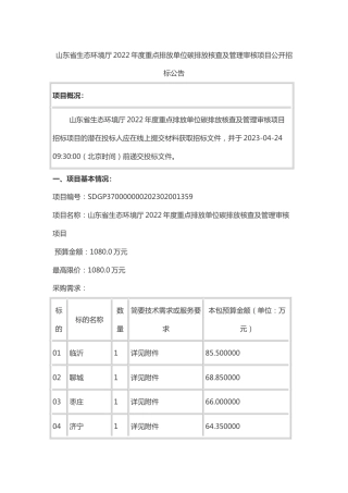 【招标】2022年度重点排放单位碳排放核查及管理审核项目