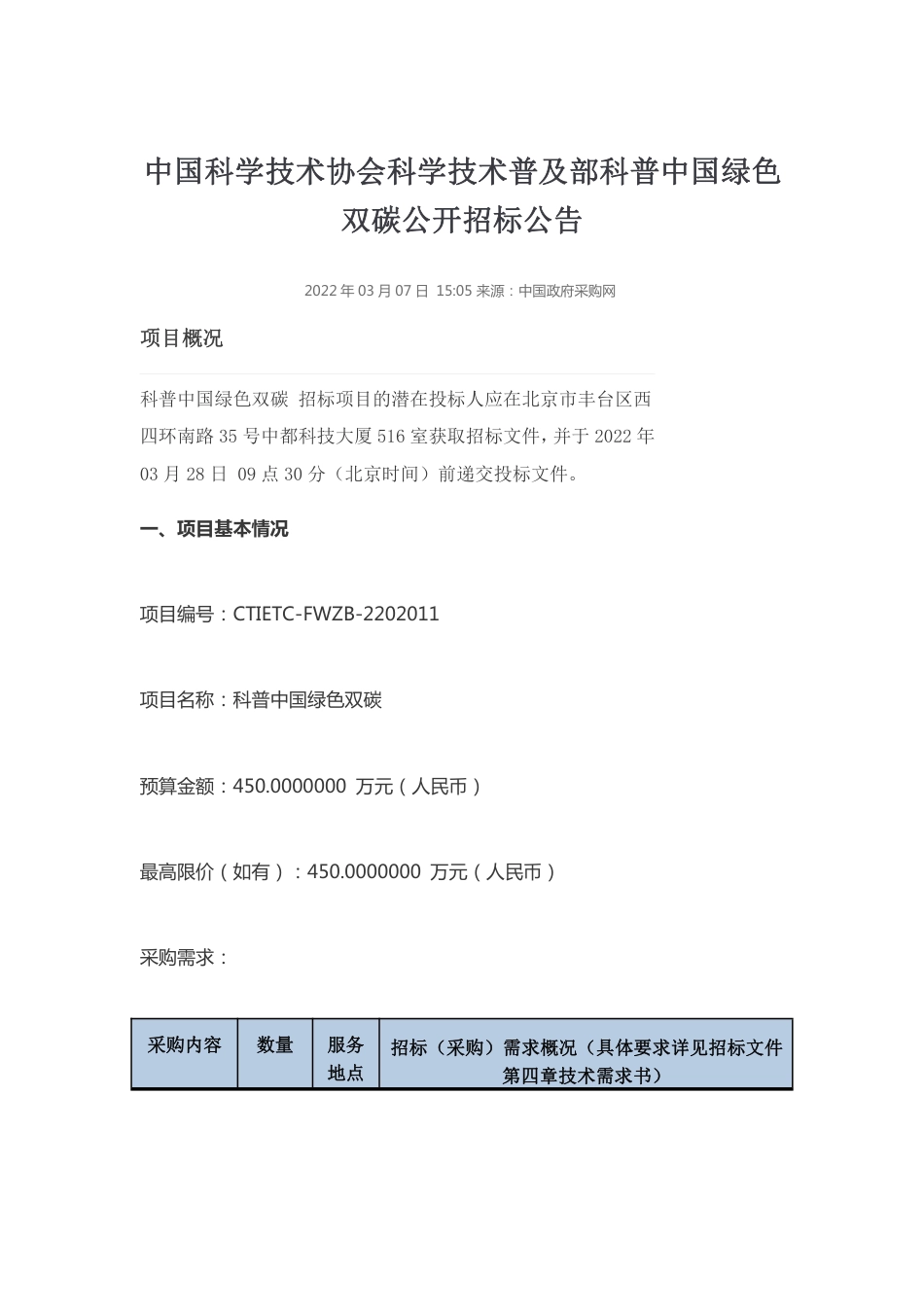 【招标】中国科协科普中国绿色双碳项目_第1页