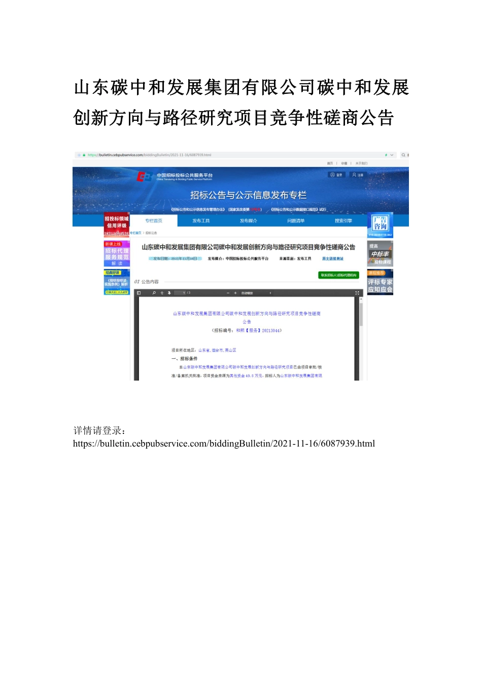 【招标】山东碳中和发展集团碳中和路径研究项目 _第1页