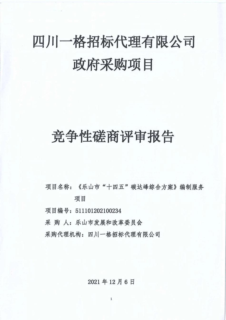 【评审报告】乐山市“十四五”碳达峰综合方案_第1页