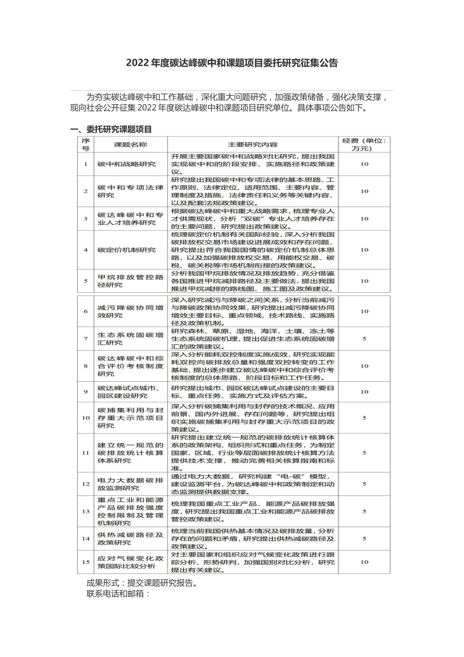 【课题】发改委环资司面向社会公开征集2022年度碳达峰碳中和课题项目研究单位_第1页