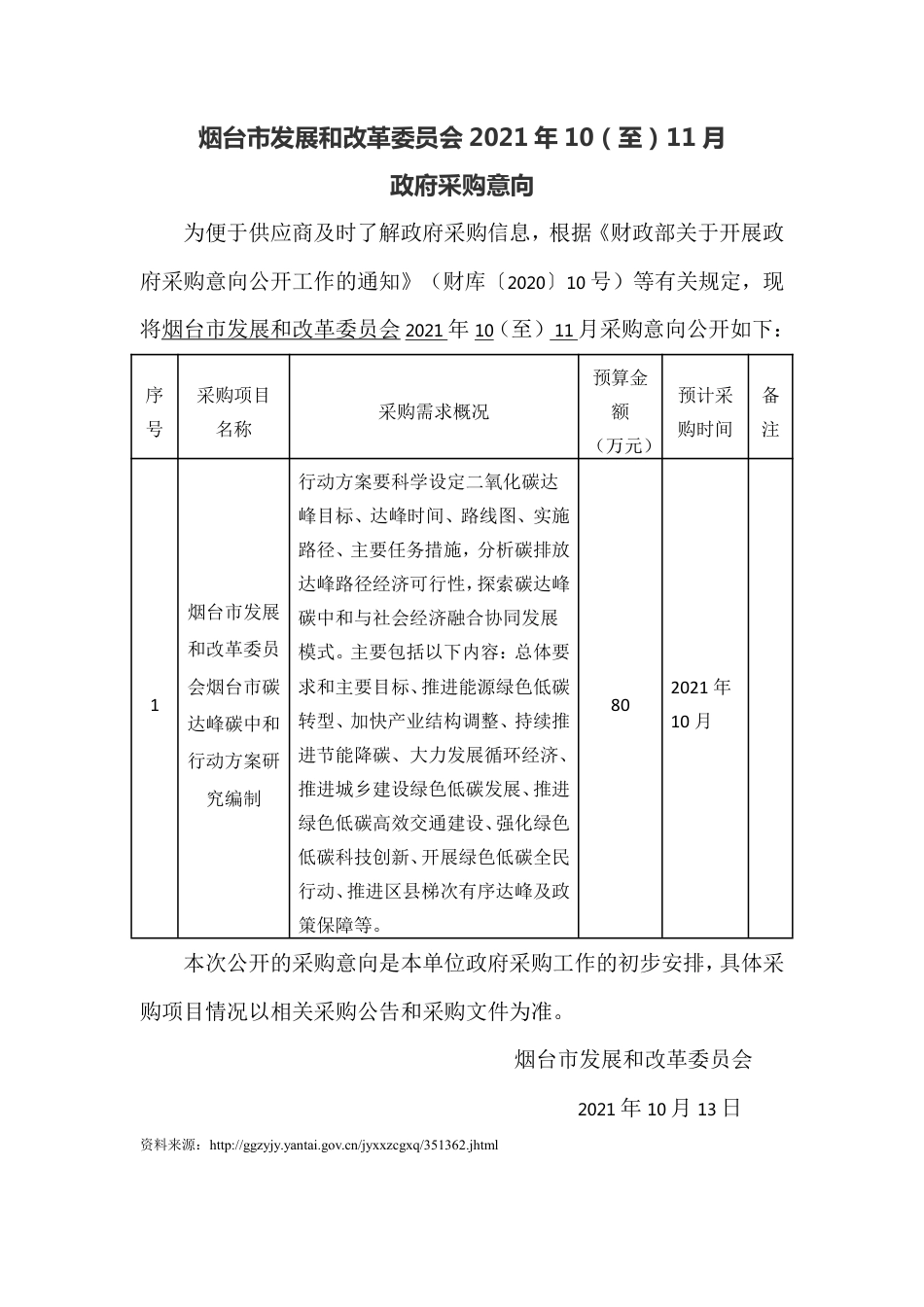 山东烟台发改委10月至11月政府采购意向_第1页
