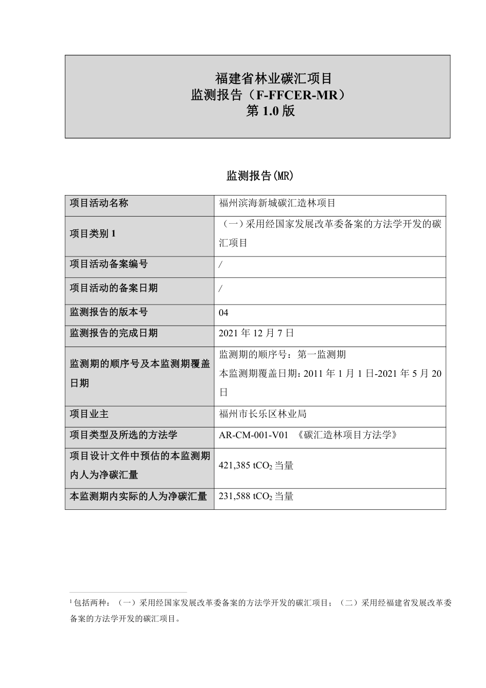 福州滨海新城碳汇造林项目监测报告_第1页