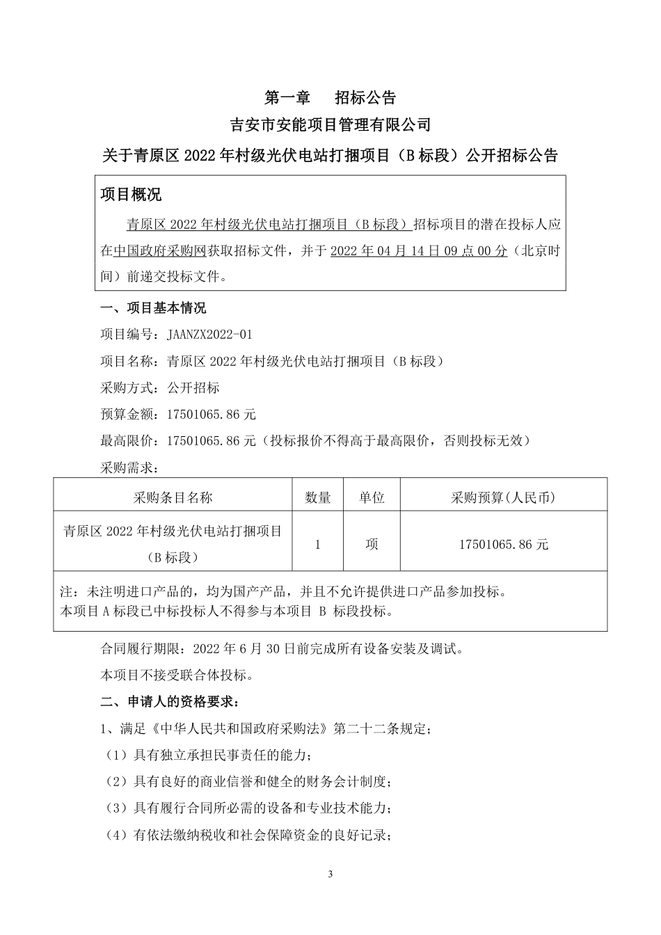 青原区2022年村级光伏电站打捆项目（B标段）招标文件_第3页