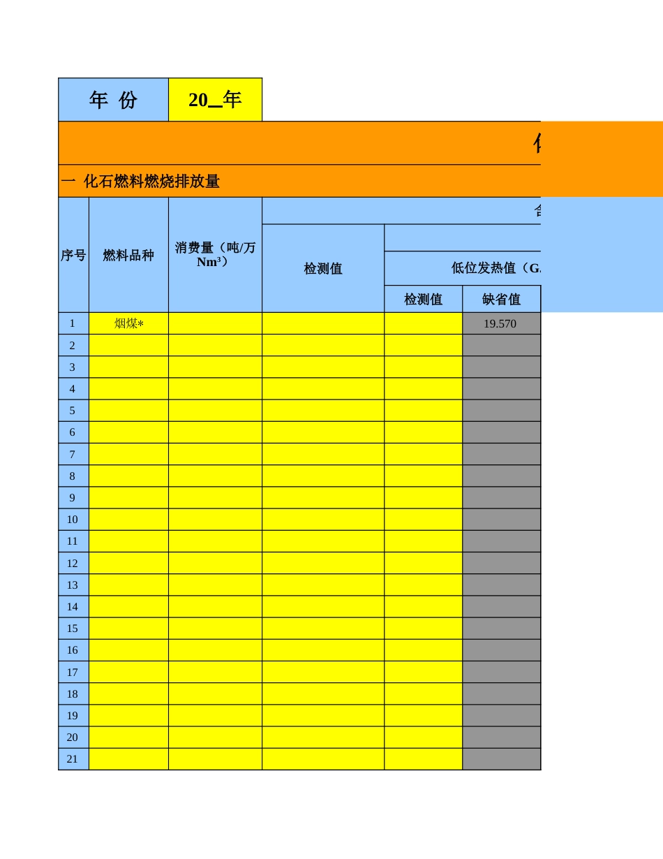 化工企业碳排放核算Excel自动计算表（化工企业温室气体排放量计算表）_第1页
