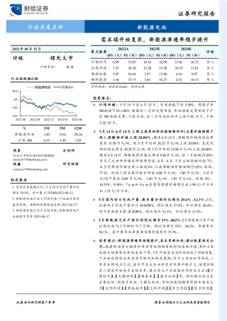 财信证券：需求端开始复苏，新能源渗透率稳步提升