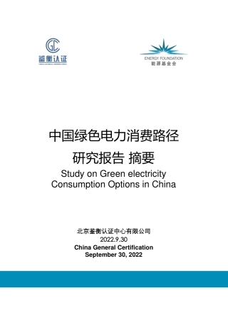 中国绿色电力消费路径研究报告-能源基金会