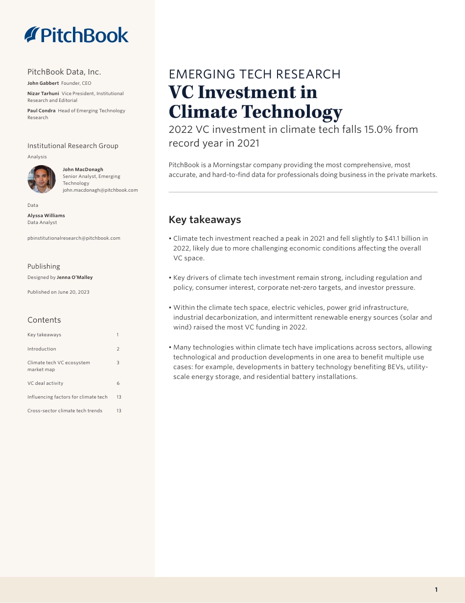 PitchBook：气候技术的风险投资（英）_第1页