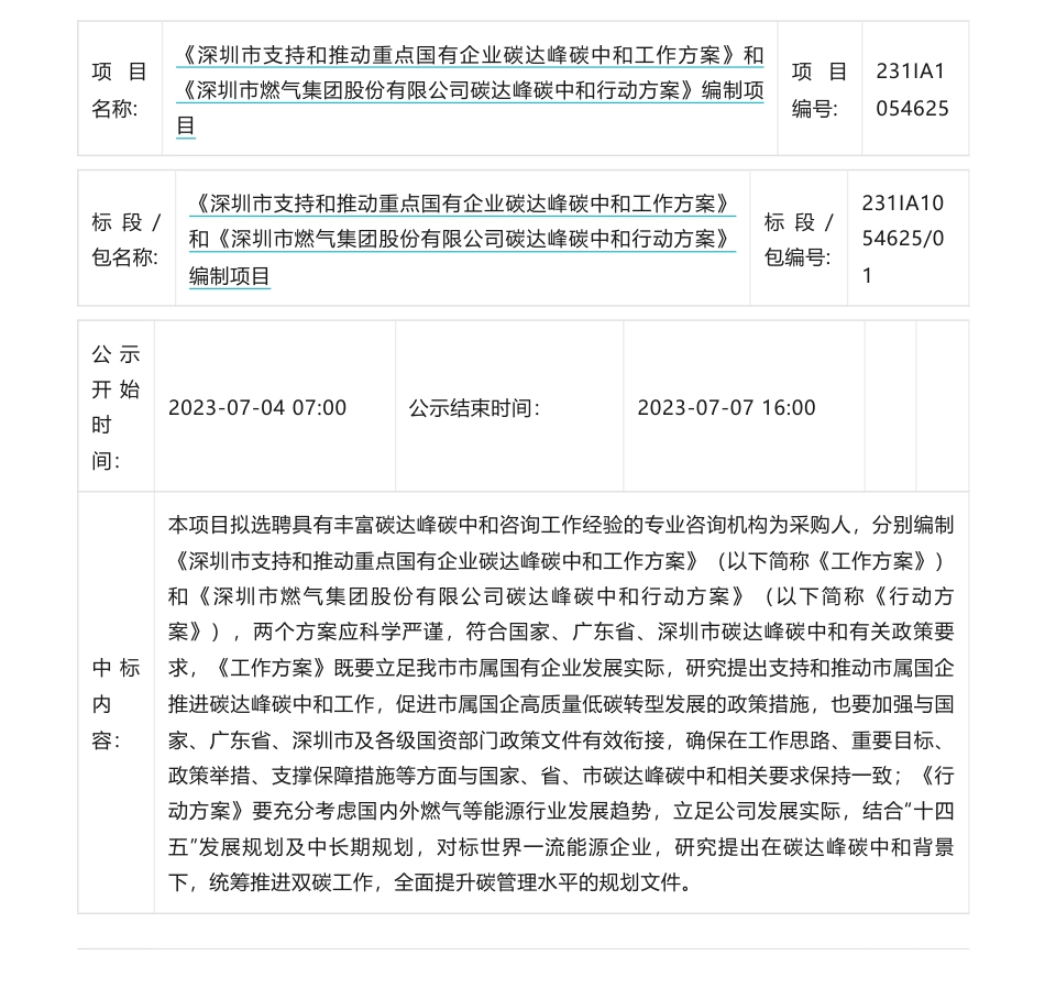 【中标】碳方案168万-《深圳支持和推动重点国有企业碳达峰碳中和工作方案》和《深圳燃气集团股份有限公司碳达峰碳中行动方案》-安永（中国）企业咨询有限公司_第1页