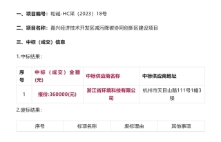 【中标】减污降碳36万-嘉兴经济技术开发区减污降碳协同创新区建设项目中标(成交)结果公告-浙江省环境科技有限公司