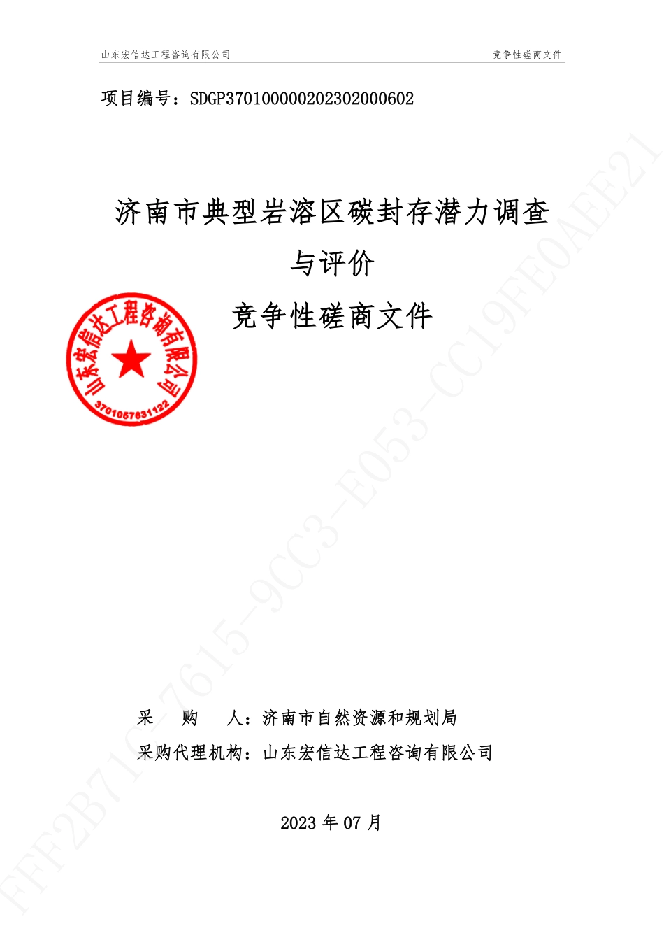 【招标文件】济南市典型岩溶区碳封存潜力调查与评价_第1页