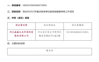 【中标】碳排放98万-邢台市2023年重点排放单位碳排放数据审核工作项目公开招标中标公告-河北晶淼生态环保科技
