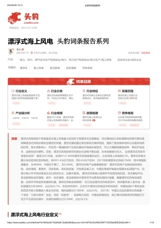 头豹词条报告系列：漂浮式海上风电