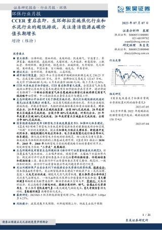 【推荐】东吴证券：CCER重启在即，生环部拟实施焦化行业和水泥行业的超低排放，关注清洁能源&碳价值长期增长