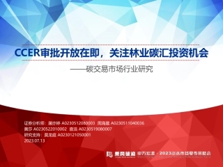 申万宏源：碳交易市场行业研究-CCER审批开放在即，关注林业碳汇投资机会