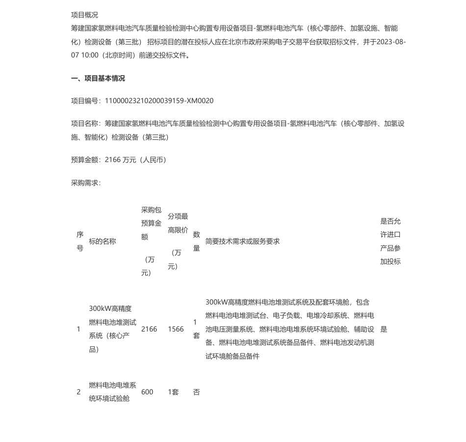 【招标】氢设备2166万-筹建国家氢燃料电池汽车质量检验检测中心购置专用设备项目-氢燃料电池汽车（核心零部件、加氢设施、智能化）检测设备（第三批）公开招标公告_第1页