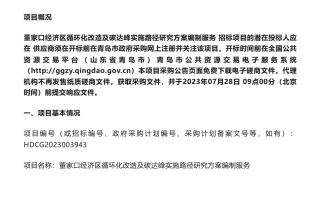 【招标】碳方案100万-青岛董家口经济区循环化改造及碳达峰实施路径研究方案编制服务竞争性磋商公告