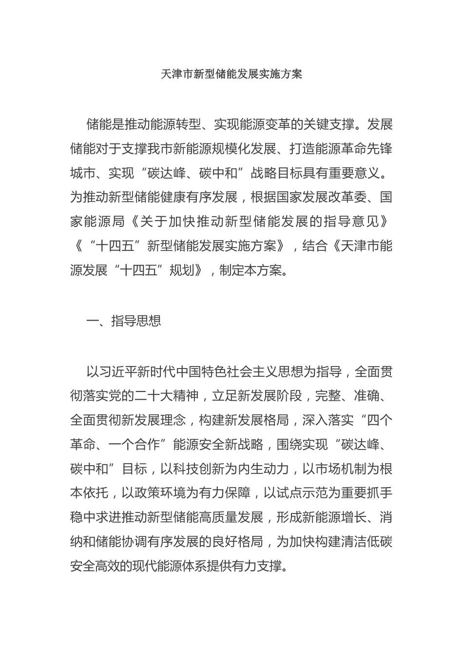 【政策】天津市新型储能发展实施方案_第1页
