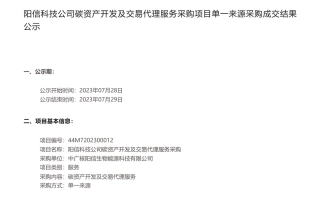 【中标】碳资产-阳信科技公司碳资产开发及交易代理服务采购项目单一来源采购成交结果公示-中广核碳资产管理（北京）有限公司