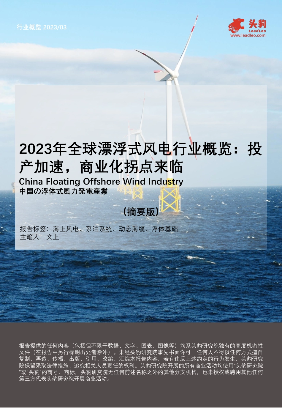 2023年全球漂浮式风电行业概览-投产加速-商业化拐点来临（摘要版）-头豹研究院_第1页