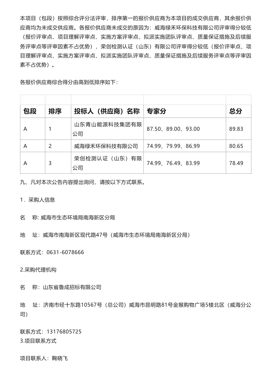 【中标】碳方案69.8万-2023年南海经济开发区近零碳园区试点建设实施方案编制及申报竞争性磋商成交结果公告-山东青山能源科技集团有限公司_第2页