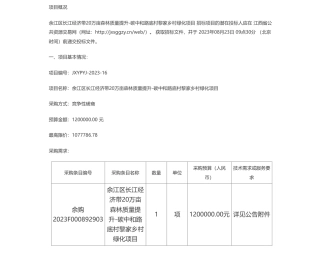 【招标】碳咨询120万-江西友朋工程咨询有限公司关于余江区长江经济带20万亩森林质量提升-碳中和路底村黎家乡村绿化项目（采购编号：JXYPYJ-2023-16）竞争性磋商采购公告