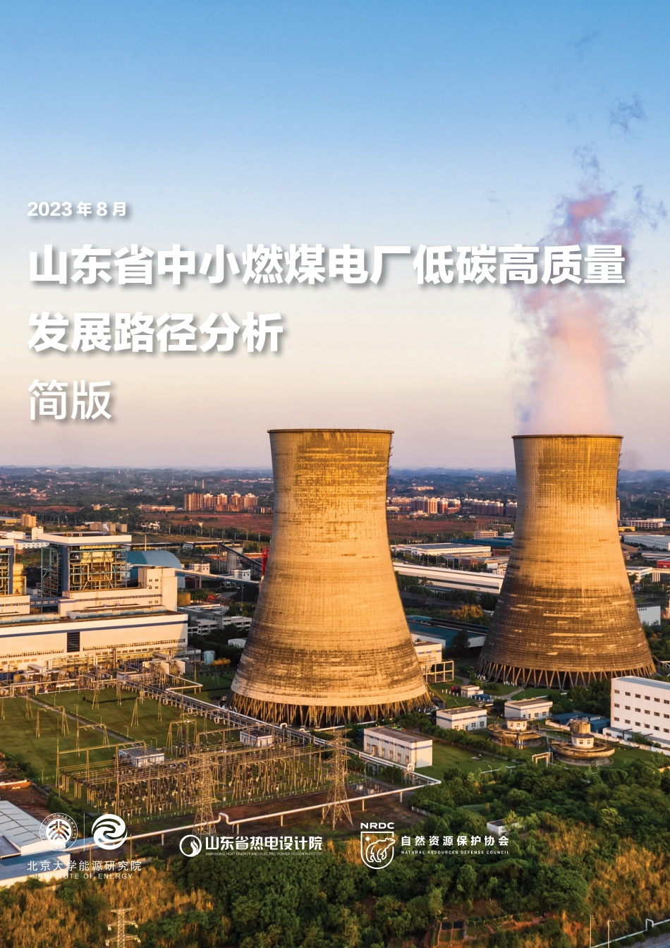 山东省中小燃煤电厂低碳高质量发展路径分析（简版）-山东省热点设计院&自然资源保护协会_第1页