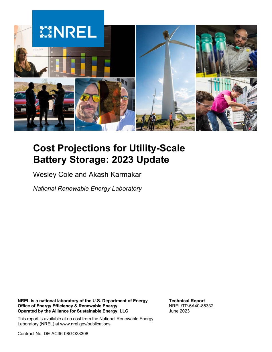 NREL-公用事业规模电池储能成本预测-2023年更新（英文原版）_第1页