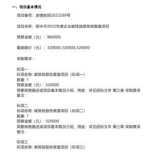 【招标】碳核查96万-丽水市2022年度企业碳排放报告核复查项目的公开招标公告